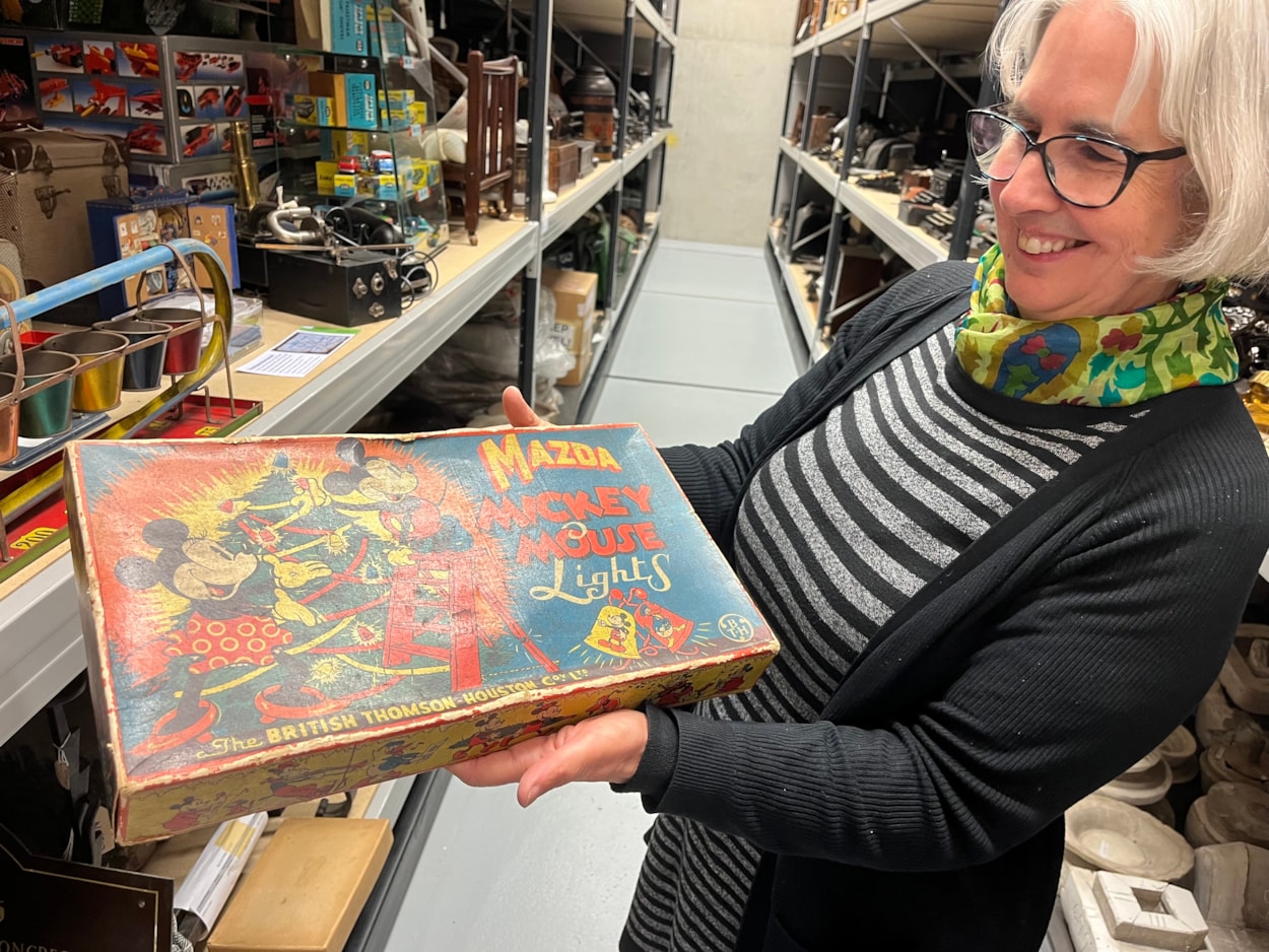 Biscuit messages: Also part of the collection is a set of Mickey Mouse Christmas tree lights as well as some brightly coloured glass baubles manufactured by Morley’s Briteglass Ltd. The Jay-Tee brand glass Christmas tree decorations were owned by local couple Herbert and Maud Storer who married in 1944.