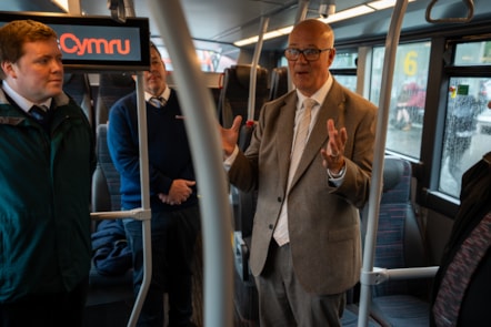 Deputy Minister for Transport Mark Hooper at the launch of 30 new TrawsCymru buses in Aberystwyth-7