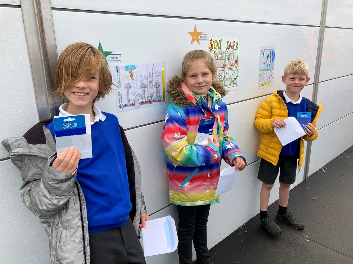 The three winners of the Kibworth poster competition, Network Rail