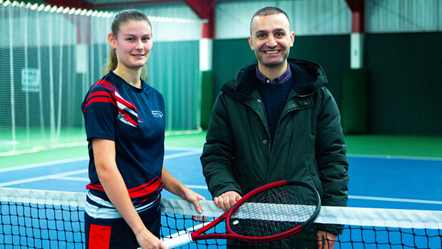 Lily Mills with Cllr Turan at the Islington Tennis Centre