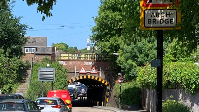 Wimbledon bridge ranks second place in list of top 10 ‘most bashed bridges’ in the UK: Lower Downs Road bridge from afar