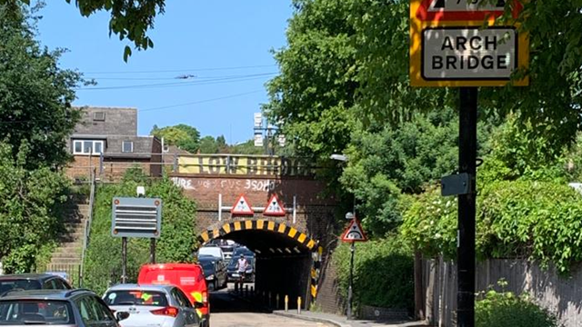 Lower Downs Road bridge from afar