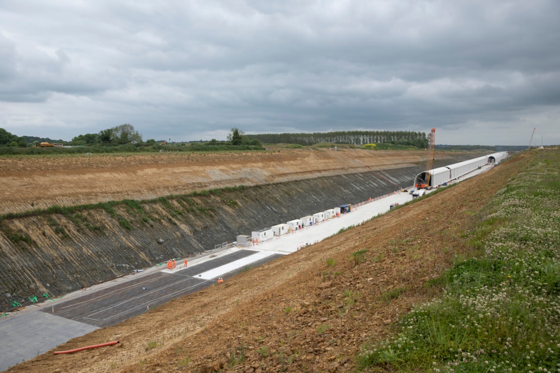 Blinding ahead of the assembly of the segments that will for the Chipping Warden green tunnel June 2024