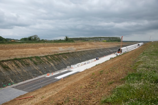 Blinding ahead of the assembly of the segments that will for the Chipping Warden green tunnel June 2024