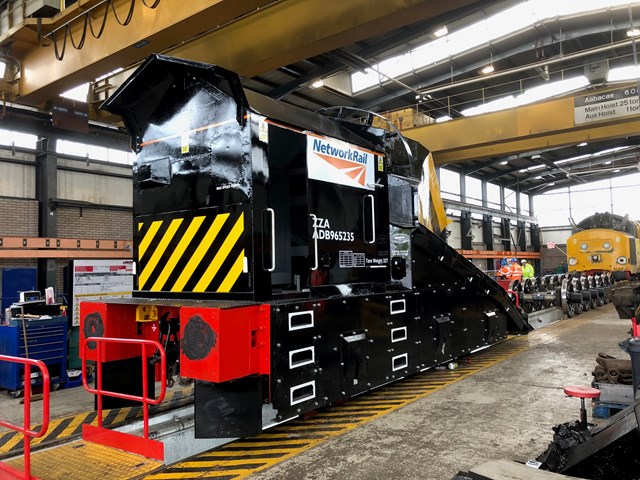 Independent snow plough at Loram UK - 235 completed ready for test run