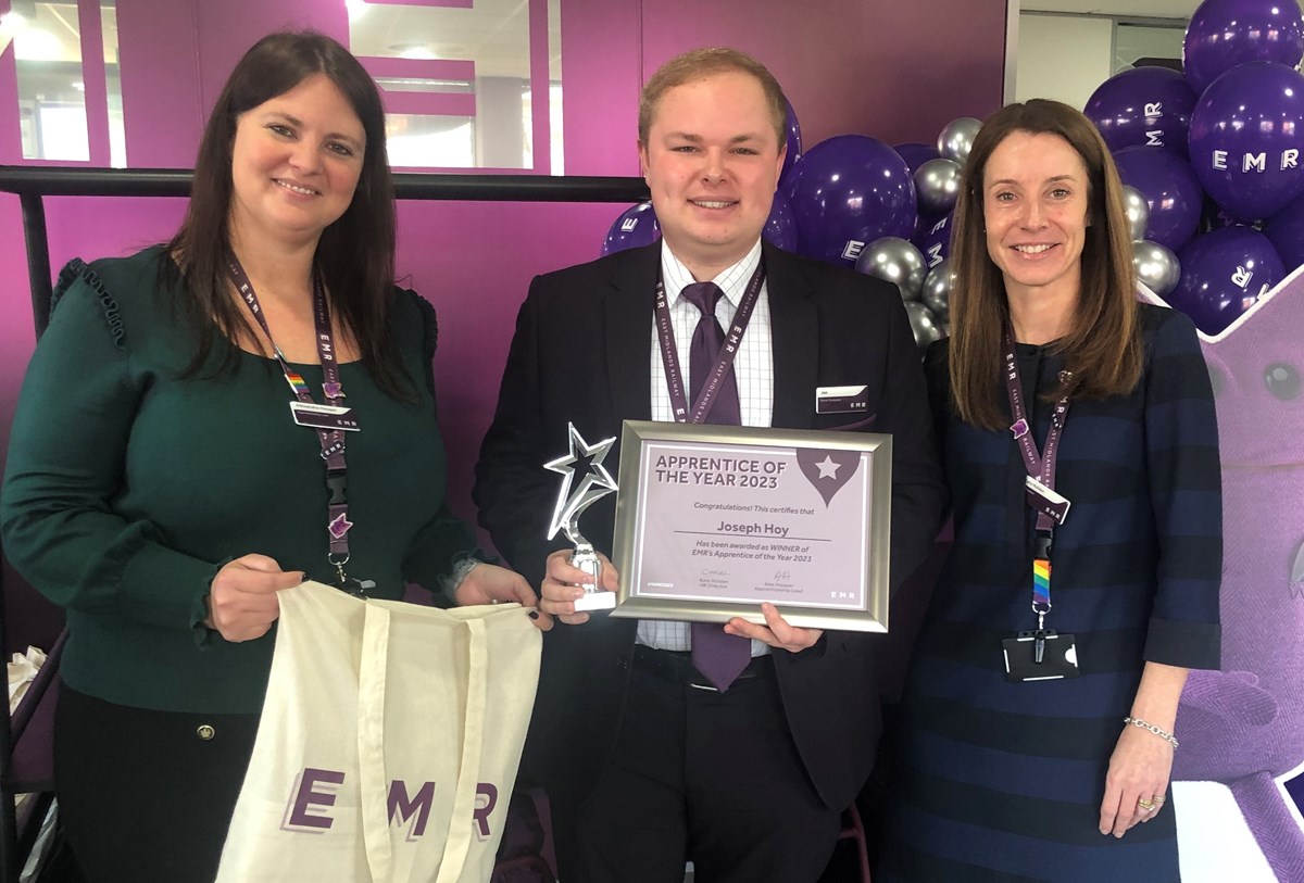 Pictured from left to right: Alexandra Hooper Apprenticeship Lead, Joseph Hoy, Kate Holden HR Director