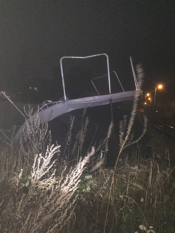 trampoline blown on to the railway at Aylesbury
