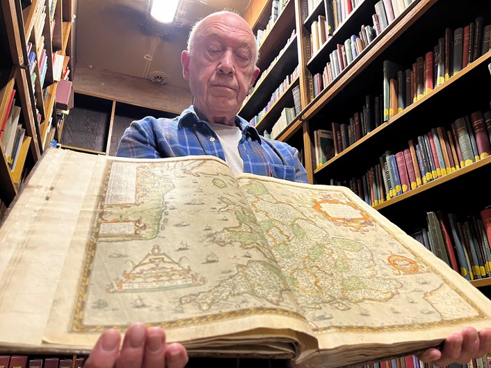 Saxton's Atlas: Philip Wilde, library assistant at Leeds Central Library with the atlas. Saxton’s Atlas, which he dedicated to Queen Elizabeth II, was completed in 1578 and after it was published the following year, it became the foundation for all subsequent county maps for more than a century after.
In fact Saxton’s Atlas was not fully replaced as the definitive geographical representation of England and Wales until Ordnance Survey began publishing one-inch maps in 1801.