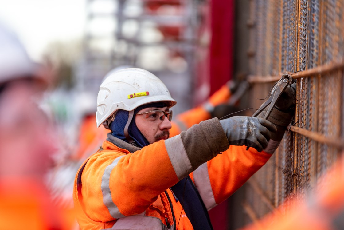 Engineer working at HS2 Willesden Euroterminal site in Old Oak Common in West London HS2-VL-20378