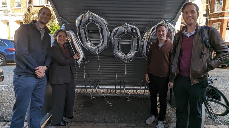 From left to right, Tom Carnall from the Council's parking service, Mayor of Hackney, Caroline Woodley, and local residents Matt and Ben