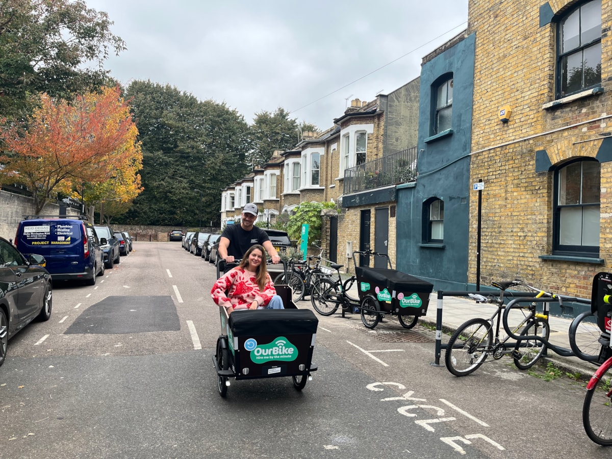 OurBike cargo bike with passenger
