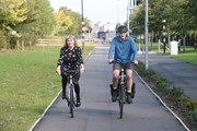 Transport Convener Councillor Scott Arthur and ward member, Lezley Marion Cameron, test out the route