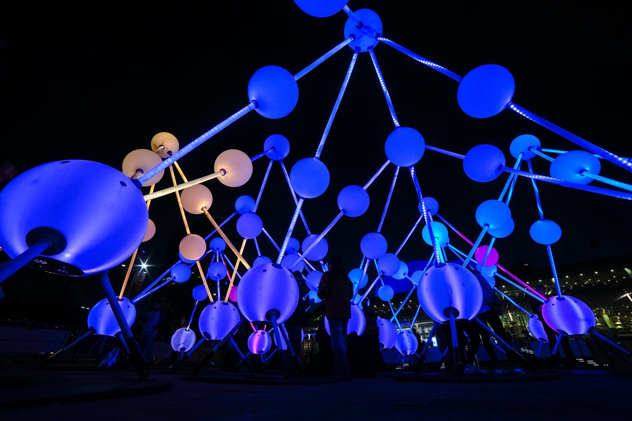 Light Night Leeds 2022: Affinity, which will be at The Tetley for Light Night Leeds 2022 and created by Australian artists Amigo & Amigo. Affinity is a large-scale immersive interactive light and sound installation inspired by the human brain. Each light globe represents a neuron and connection in th