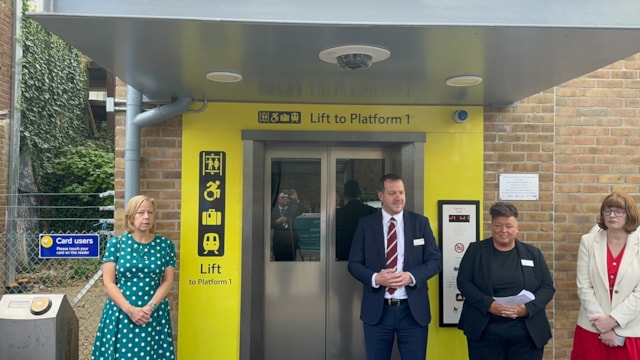 Mark Goodall, Route Director for Wessex, speaks at the opening of the lifts at Isleworth station