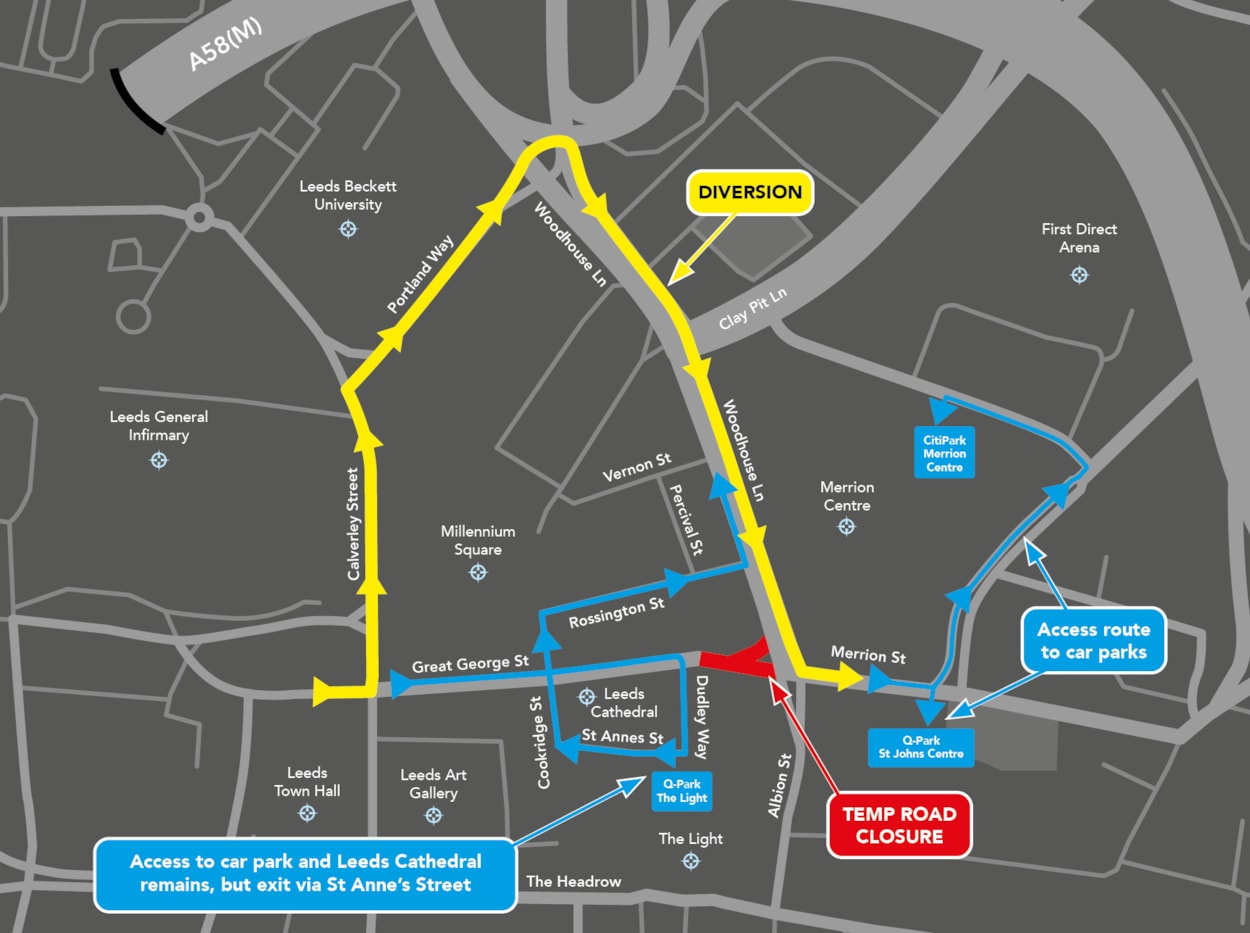 Woodhouse Lane diversion map