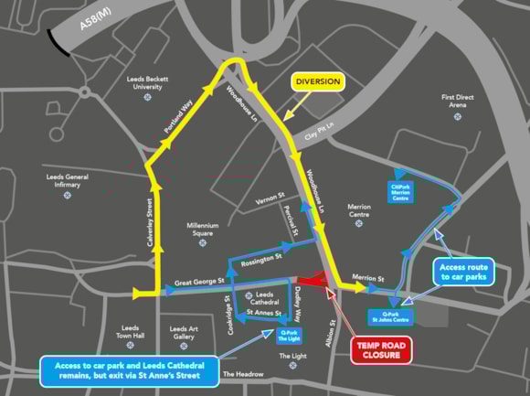 Woodhouse Lane diversion map