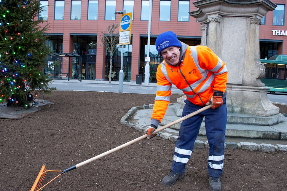 Neville preparing the soil for laying enhanced wildflower turf