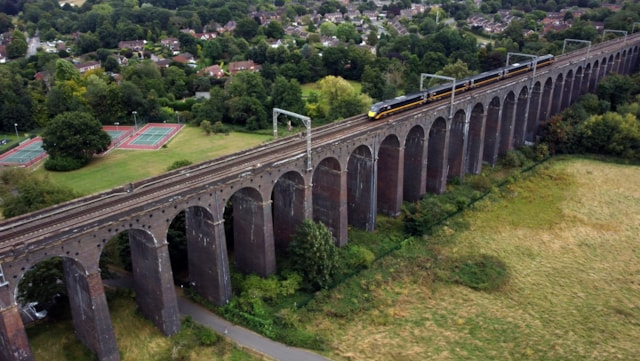 London journeys affected on one Sunday in June as digital signalling upgrades continue: GC 180 test train on Welwyn viaduct copy (1)