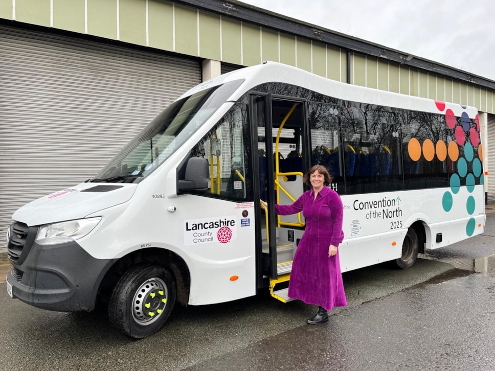 Cllr Phillippa Williamson with a Convention branded minibus