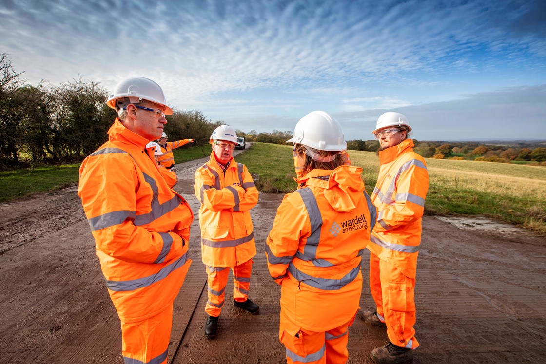 HS2 CEO Mark Thurston visits Bower End Farm, Madeley, to see work of Staffordshire Firm Wardell Armstrong-2: HS2 CEO Mark Thurston visits Bower End Farm, Madeley, to see work being undertaken by Staffordshire business Wardell Armstrong. The site is where the north portal of the Madeley Tunnel will be constructed. Stoke-on-Trent based multidisciplinary consultancy Wardell Armstrong have been working to ensure the environmental integrity of the HS2 early works. 

Tags: Phase 2a, Early Work, Environment, Supply Chain, Jobs, Skills, CEO, Crewe, Staffordshire

Names: (L-R): Keith Mitchell, MD, Wardell Armstrong, Mark Thurston, CEO, HS2 Ltd, Michael Proctor, Wardell Armstrong.