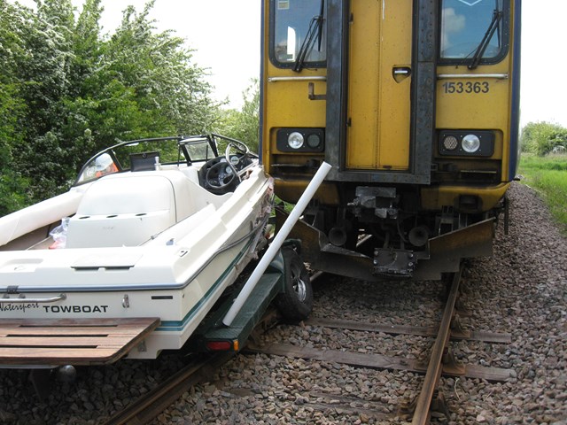 Boat towed by car collides with train (1), Barton-on-Humber: Barton-on-Humber LX (18.05.08) - boat towed by car collides with train