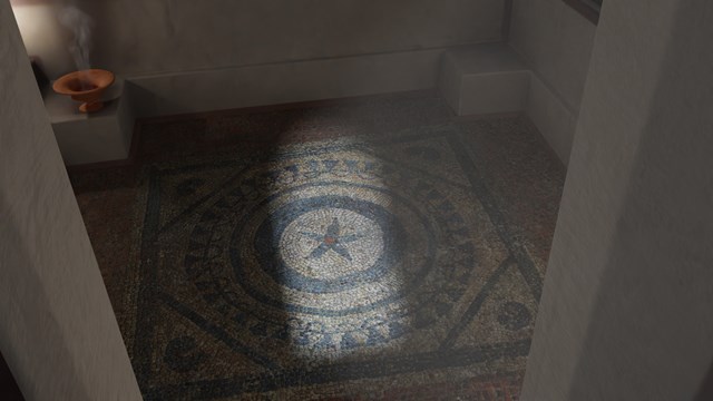Reconstruction of Roman mausoleum with earliest mosaic © MOLA