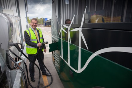 First Bus Portfolio Managing Director Andrew Jarvis with Glasgow's EV bus fleet