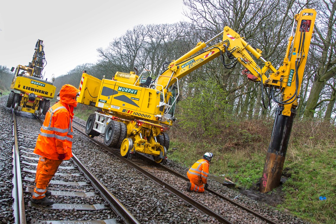 Piling was carried out earlier this year to allow masts to be installed between Kettering and Corby