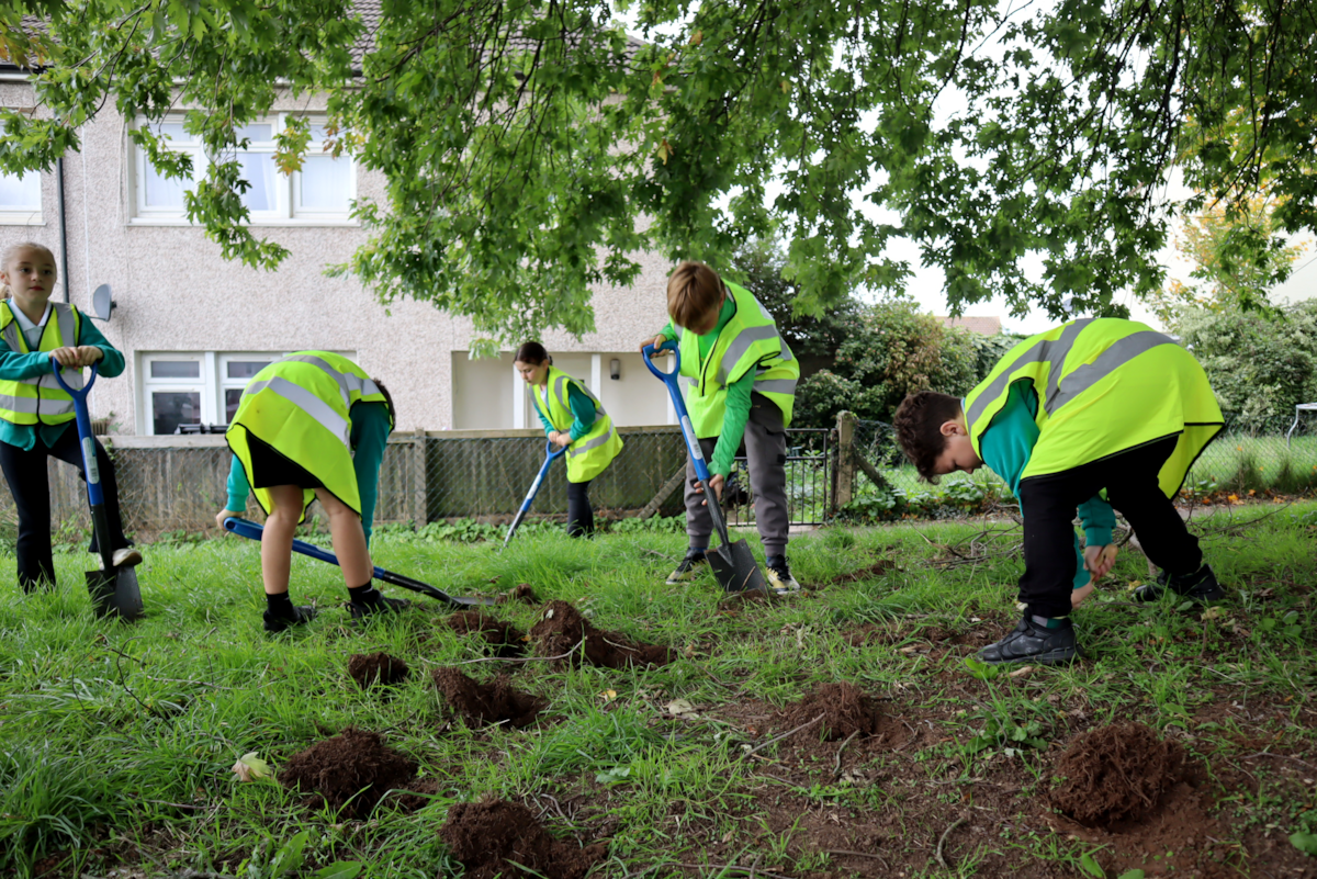 Severnbanks School children planting bulbs