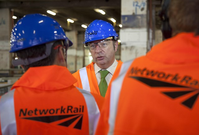 Norman Baker: Transport minister Norman Baker MP visits Network Rail's New Street construction site on a break from the Lib Dem conference in Birmingham.