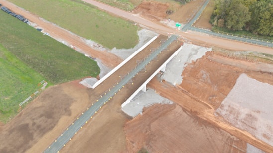 Aerial view of the Offchurch Greenway bridge Oct 2025: Aerial view of the Offchurch Greenway bridge Oct 2025