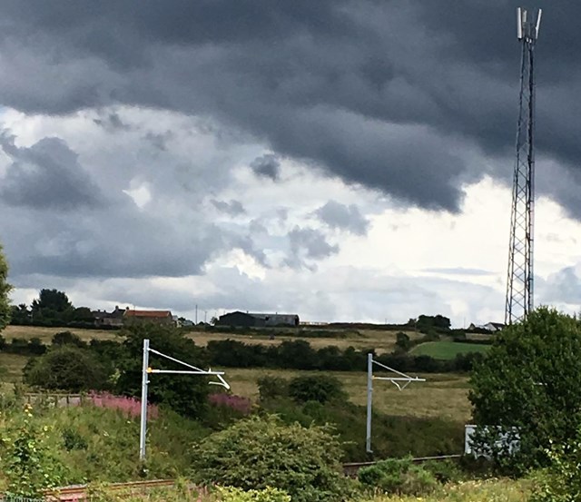 First mast up on Shotts Line electrification project: 1st Mast Holytown Junction Small