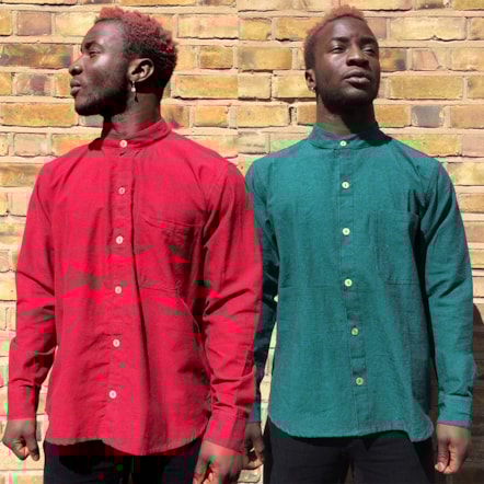 Mero Retro - Fairtrade Nepalese mandarin collar shirt_red & green