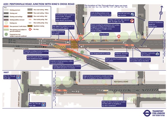 TfL sets out plans to make key junction at King’s Cross safer for people walking and cycling: Kings Cross safety improvements map