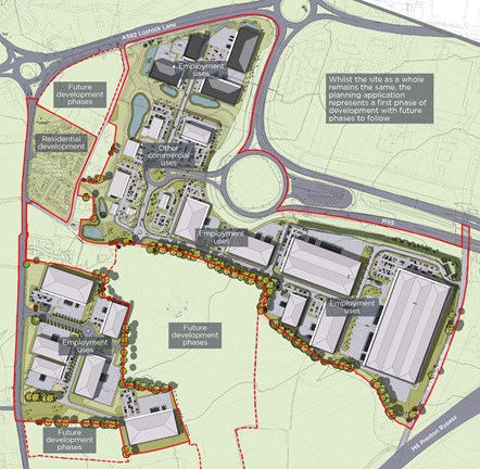 A concept plan for the Lancashire Central site at Cuerden - announced April 2022. 

Find out more about the development of the site at www.lancashirecentral.co.uk