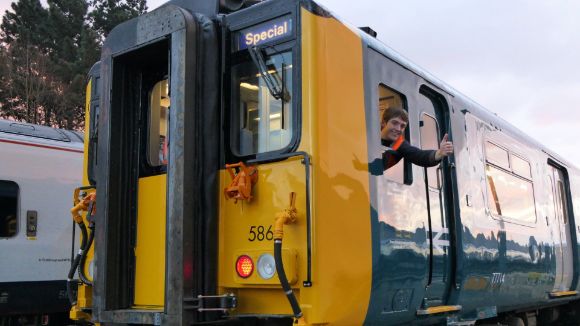 South Western Railway and Francis Bourgeois reveal retro British Rail look for Class 455 train: Francis Bourgeois aboard 455-868 cropped