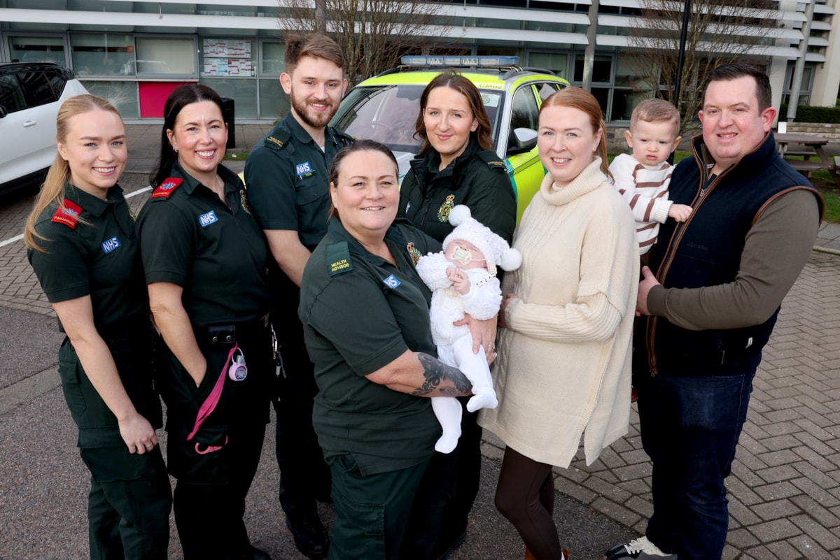 l-r Caitlin Macbeth, Lynsey Bancroft, Tom Little, Naomi Poulton, Danielle Richards, Theodore Richards, Leigh Richards and (front) Toni Hackett holding baby Sebastian
