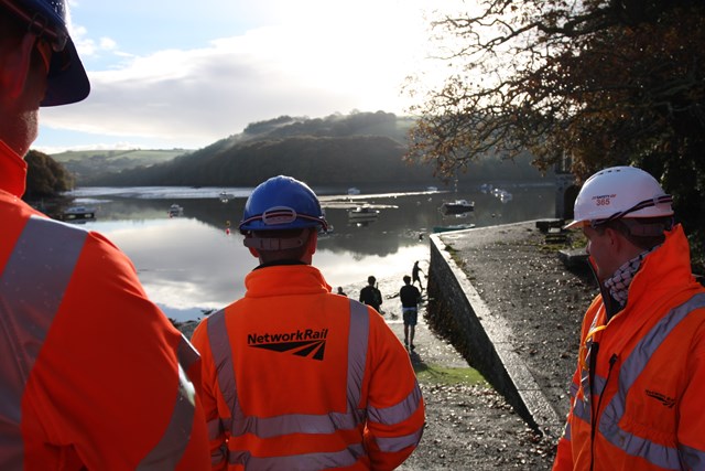 Network Rail staff begin work: Network Rail staff begin work on the railway in the early morning, this time in Golant, Cornwall