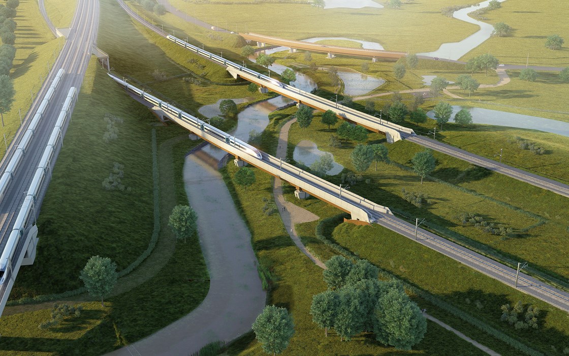 River Cole Viaducts aerial view: Credit: HS2 Ltd