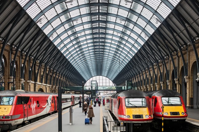 King's Cross railway station - roof and Virgin trains at platform