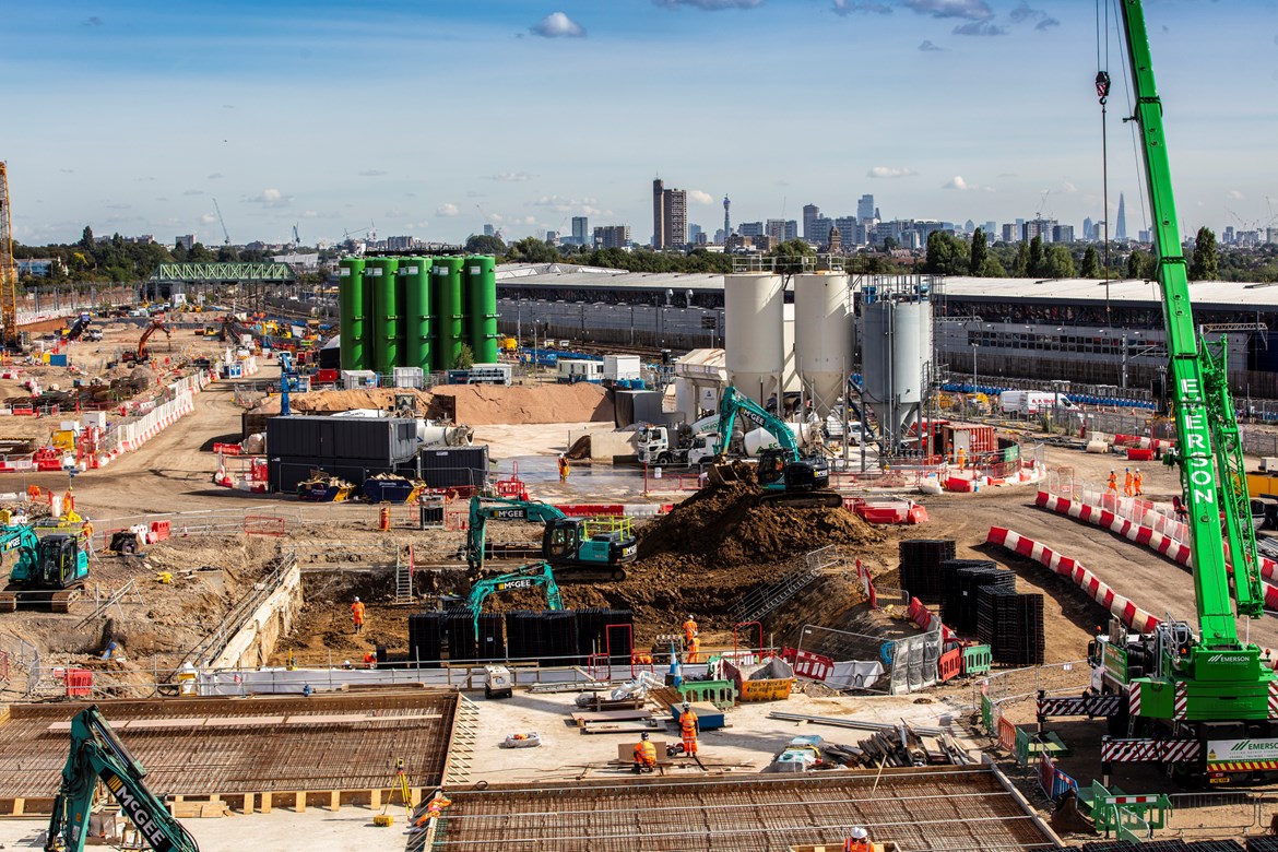 Progress at HS2 Superhub station Old Oak Common as construction of main station box begins: Old Oak Common Station construction site September 2021