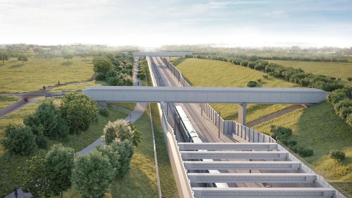 HS2 welcomes planning approval for green tunnel in Burton Green: Cutting from the green tunnel's north portal with Greenway alongside