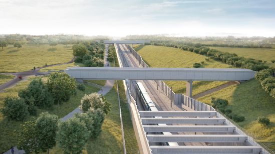 HS2 welcomes planning approval for green tunnel in Burton Green: Cutting from the green tunnel's north portal with Greenway alongside