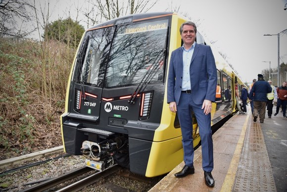 Mayor joins passengers as Liverpool City Region’s new trains hit the tracks: Metro Mayor with New Train 2