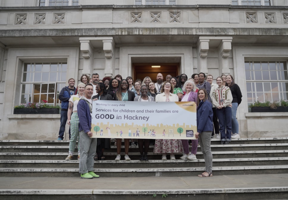 Deputy Mayor Cllr Anntoinette Bramble, Group Director, Children and Education, Jacquie Burke, and Director of Children's Social Care, Diane Benjamin, celebrating the Ofsted result with children's social care staff