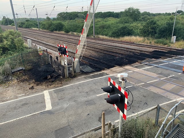East Coast Main Line reopens after fire damage – but severe disruption to continue throughout the day: Damage caused by fire on railway in Sandy