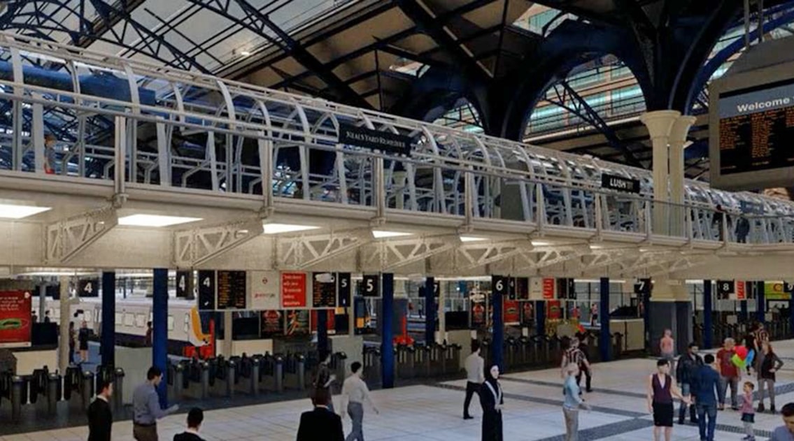 london-liverpool-street-station-gateline-visualisation 2: Visualisation of how the LST gate line will look after work is completed with retail units removed.