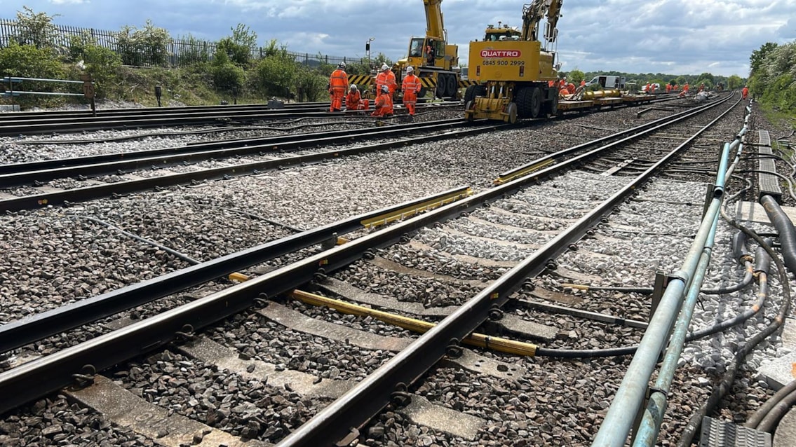Engineers working at Worting Junction, west of Basingstoke
