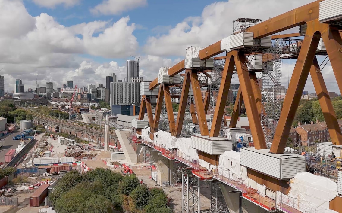 A view of the Curzon 2 viaduct under construction with the existing railway in the background