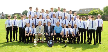 Grange Academy Under 13's team with Cllr Adams, Charlie Adams and Head Teacher Scott Robertson